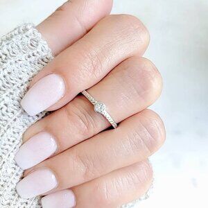 Dainty Round Cut Ring, Sterling Silver Women Ring, Stackable ring, Anniversary